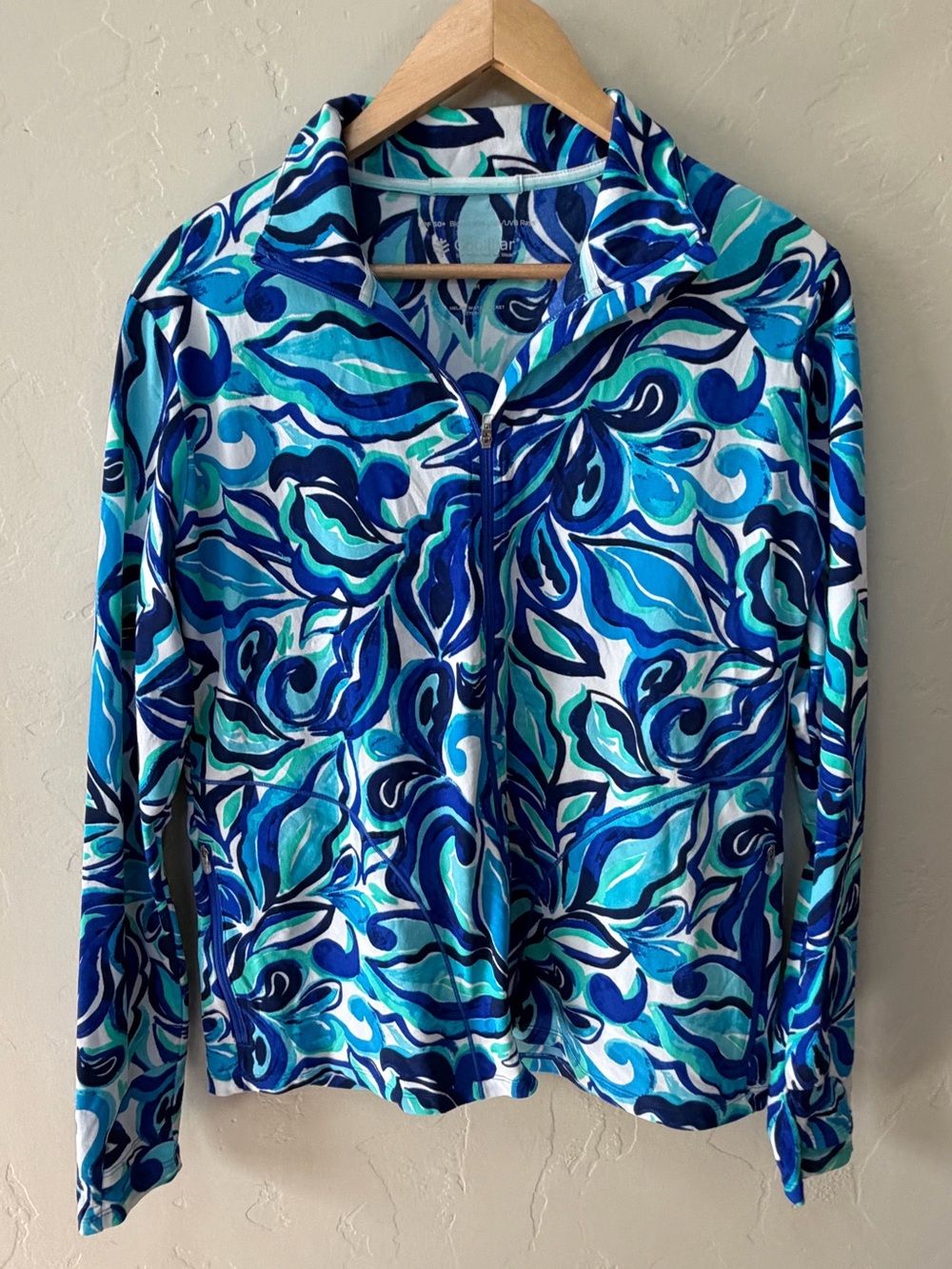 Coolibar Womens Sz M Helani Water Zip-Up Jacket UPF 50+ UV Sun Protection Blue